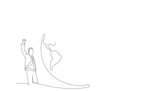earth globe people success team group international connection signs one line art 2d video animation motion