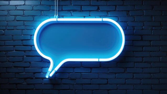 Neon blue text box with bricks background in HD 4K, high-quality electric glowing neon