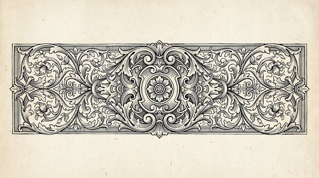 Vintage Ornate Floral Scroll Border Engraving
