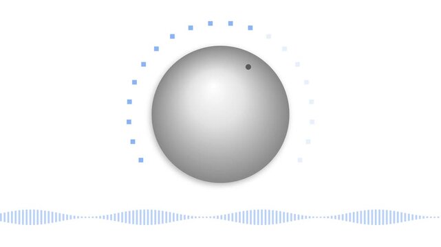 Minimalist 3D Audio Volume Dial Control Animation with Blue Soundwave Visualizer on White Background