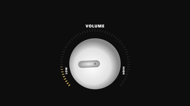 Minimalist 3D Volume Knob Control Dial Animation with Glowing Yellow Audio Indicators