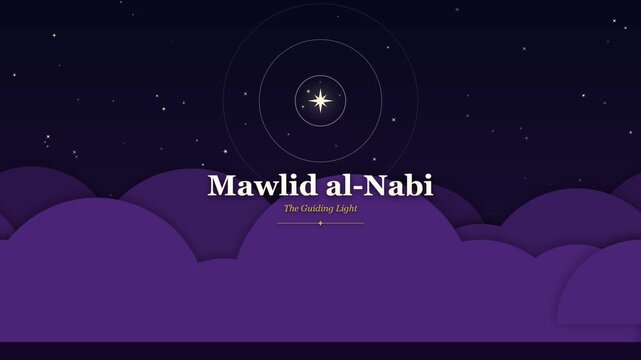 Mawlid al Nabi Celebration Greeting with Glowing Star and Purple