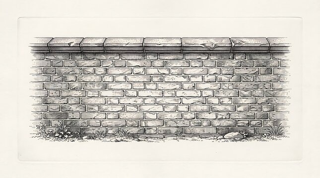 Vintage Hand Drawn Brick Wall Etching Illustration