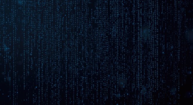 Abstract Digital Binary Code Rain Effect in Dark Blue Background
