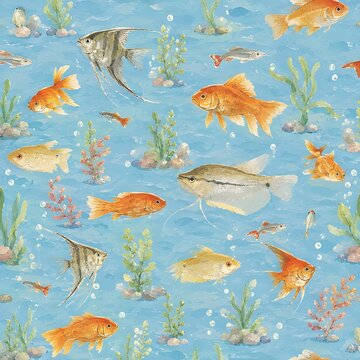 seamless pattern with fishes at the sea