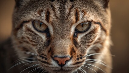 Fototapeta premium Closeup of a Spotted Wildcat Face with Intense Gaze and Defined Features