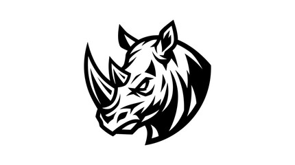 Obraz premium Aggressive Rhino Head Illustration Black and White.