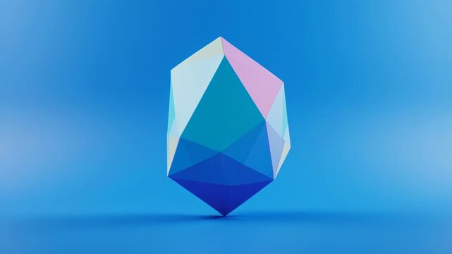 Abstract geometric crystal rotating slowly with soft blue gradient lighting and subtle motion blur
