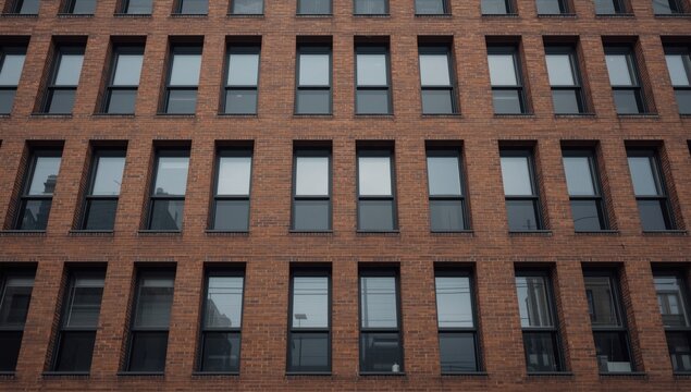 Brick Building Facade with Symmetrical Windows in Urban Setting
