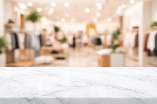 Marble Countertop in Retail Store with Blurred Background