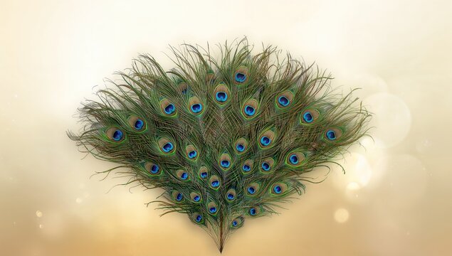 Peacock Feathers Displayed in Fan Shape with Soft Background Light