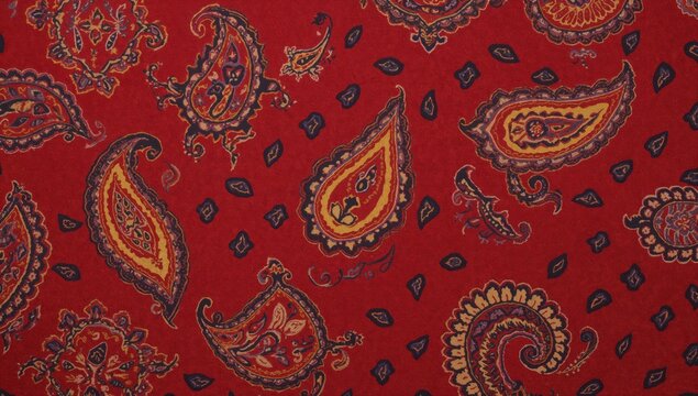 Red Fabric with Intricate Paisley Patterns in Vibrant Colors