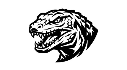Fierce Dinosaur Head Illustration Black and White 2. © dimas