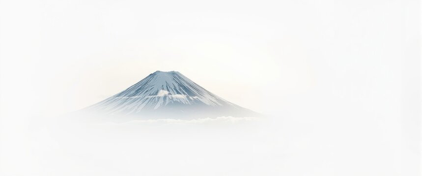 Snow-Capped Mountain Peak Emerging from Fog in Soft Light