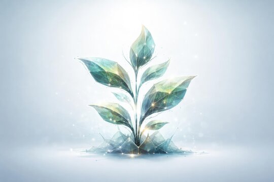 Abstract Plant Busting Through the Ground with Soft Blue Light and Sparkles