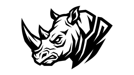Fototapeta premium Fierce Rhinoceros Head Emblem Black and White.