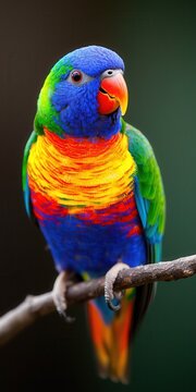 Colorful rainbow lorikeet resting on a branch showcasing its bright plumage in a beautiful natural environment