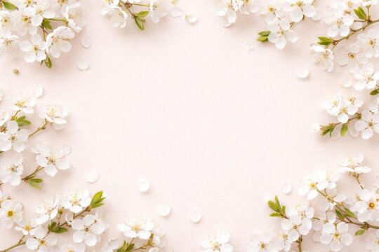 Cherry Blossom Frame on Soft Pink Background with Delicate Petals