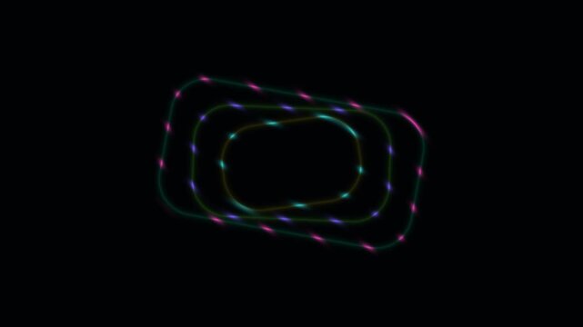 Animated Orbit Ring Motion Graphic This scene features a set of colorful rings moving in a circular pattern against a dark background. The design includes changing lights that shift to create a dynam