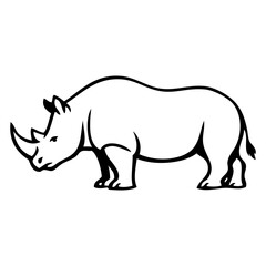 Obraz premium Logotipo fauna africana. Icono con dibujo sencillo con líneas de un rinoceronte visto de perfil 