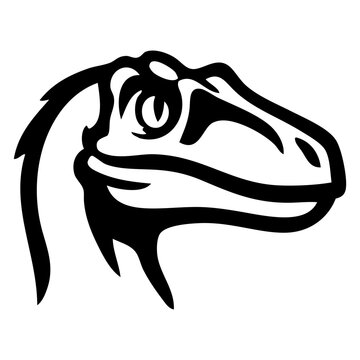 Logotipo animal jur&aacute;sico. Icono con dibujo sencillo con  l&iacute;neas de la cabeza de un dinosaurio depredador tipo Velociraptor, visto de perfil	