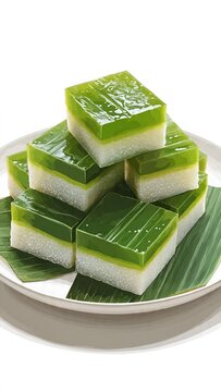 Kuih Seri Muka Pandan Glutinous Rice Cake Art Illustration