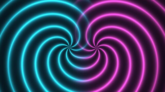 Hypnotic Glowing Spiral Corridor Background Two spirals with blue and pink glowing lines twist in a dark space. The motion creates a feeling of depth and energy, drawing the viewer s attention to the