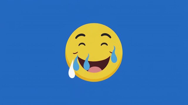 Happy Emoji faces with drooling in a repeating pattern against blue background with black stripes
