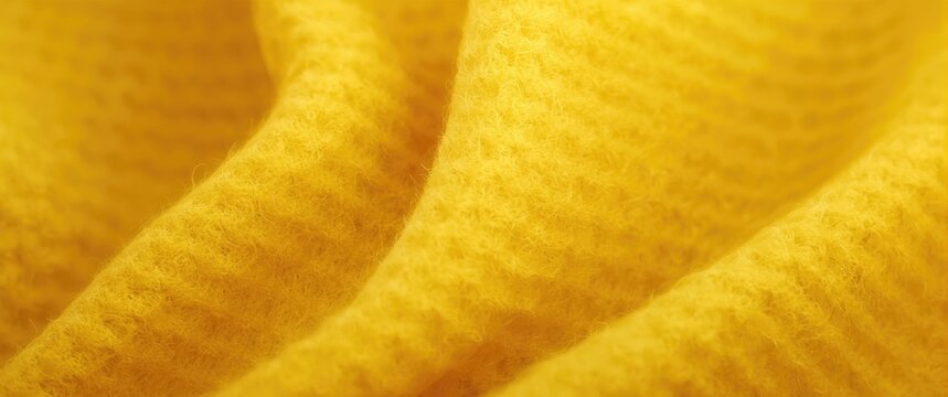 Yellow Textured Fabric Closeup with Soft Wavy Details