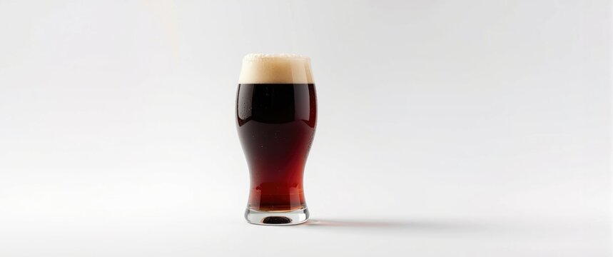 Glass of Dark Beer with Foamy Head Isolated on White