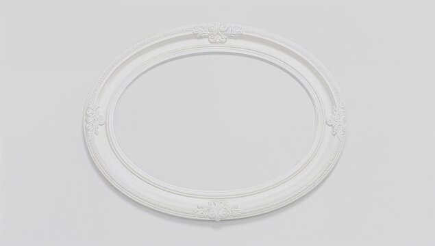 White Decorative Oval Picture Frame Isolated on Light Background