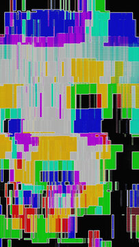 Neon green, magenta, and blue glitch halftone with datamosh dot pattern and analog distortion on black. Anchors an EDM techno poster design with raw high-contrast energy and cyberpunk styling