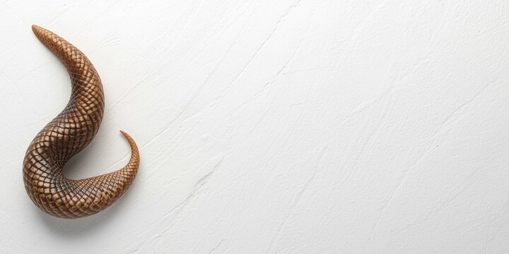 Brown Snake Tail Curving on White Background with Negative Space
