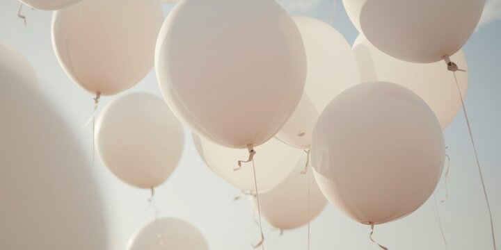 White Balloons Floating Against a Clear Sky with Soft Light