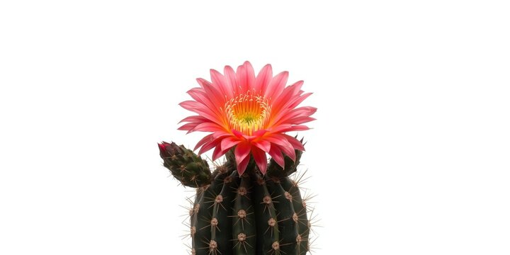 Cactus Flowering with Pink Blossom - Isolated on White, Vibrant and Detailed
