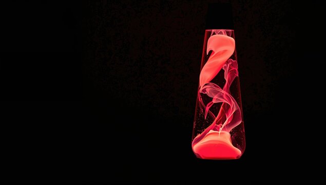Red Lava Lamp with Colorful Swirls Against a Dark Background