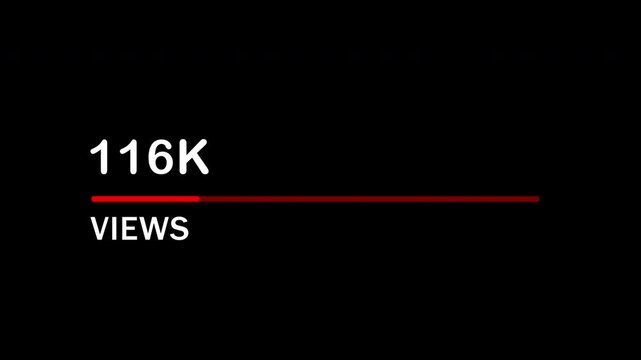 increasing views count 500k from 0 to 500,000 views with progress red bar for insight growth social media on transparent background, 4k video