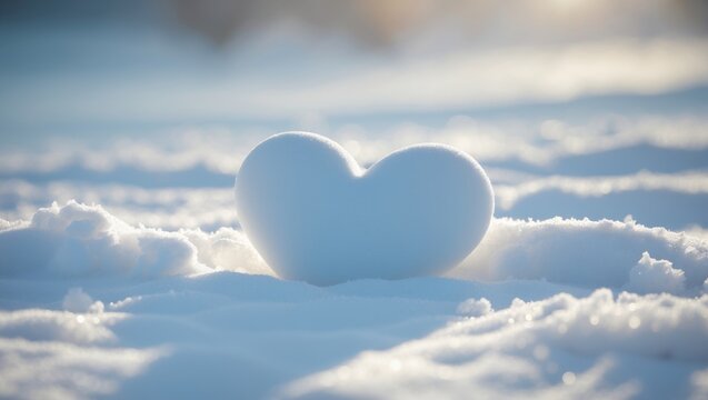 Snow Heart Shape on Winter Landscape with Soft Light
