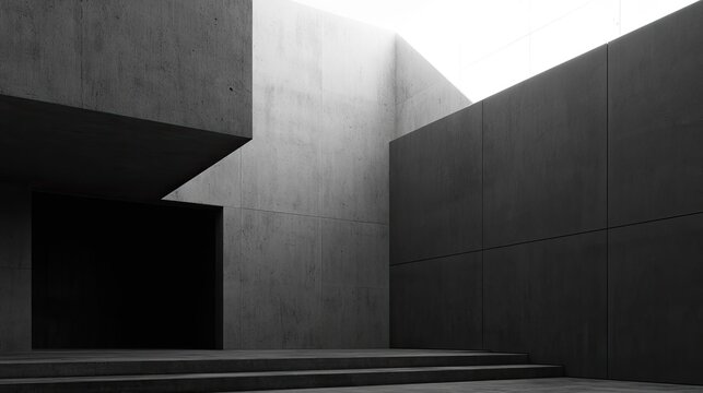 Stark, minimalist concrete architecture with dramatic shadows and light
