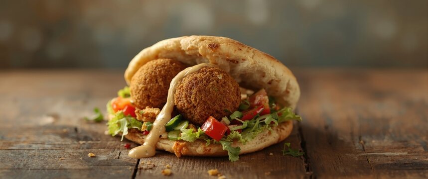 Falafel Wrap with Fresh Vegetables on a Wooden Table