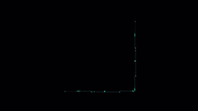 Minimalist geometric corner frame animation with glowing light particles on black background.