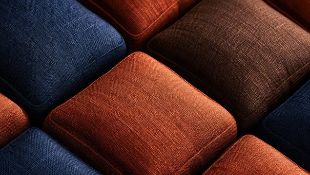 Close-up textured textile squares in warm and cool tones, arranged diagonally