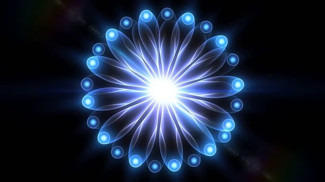 Mandala floral pattern with a bright neon blue geometric star shape, suitable for backgrounds, decor, textiles, and digital design projects.