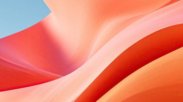 Flowing waves of warm coral and peach against a soft sky backdrop