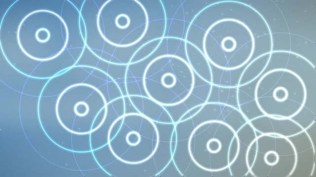 Glowing concentric circles on abstract background. 2d animation