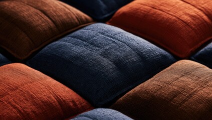 Naklejka premium Close-up texture of woven fabric in a grid of padded squares