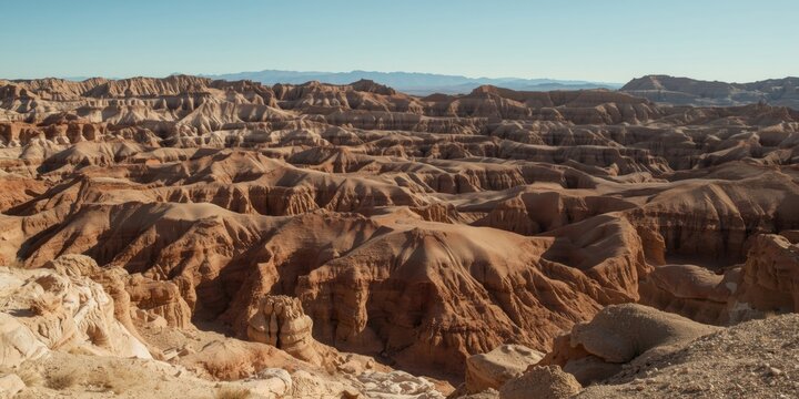 Breathtaking Desert Landscape with Erratic Formations Under Clear Sky
