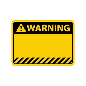 Yellow warning sign label with blank space and black hazard stripes for safety information Vector