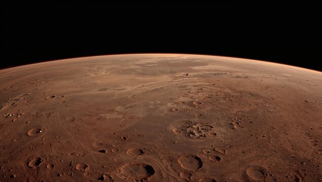 Martian Landscape with Craters and Dusty Surface under Black Space