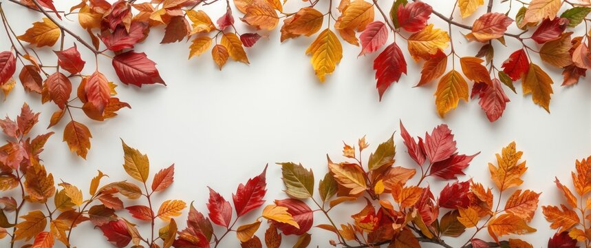 Autumn Leaves Arranged on White Background in Vibrant Colors